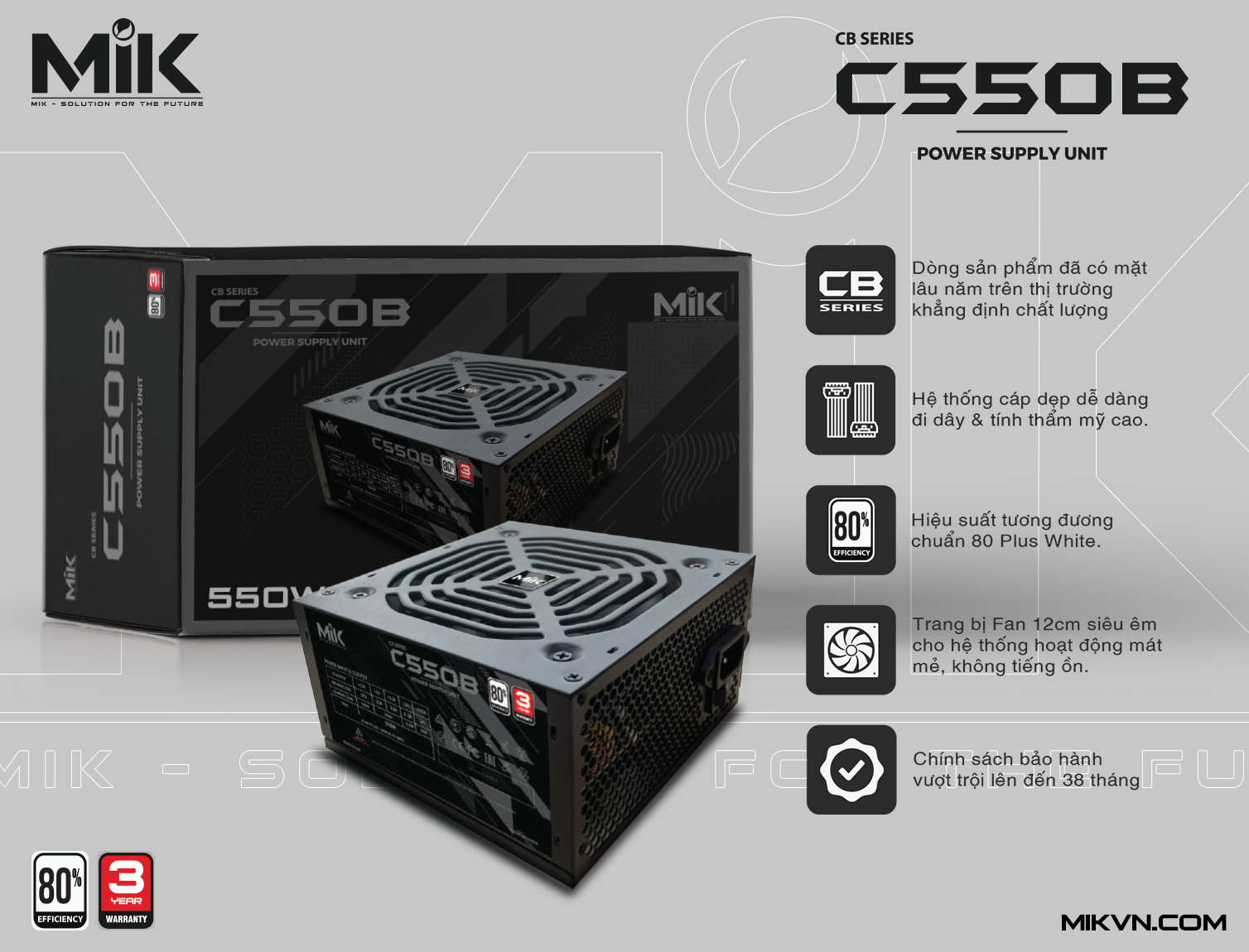 NGUỒN MIK S-POWER C550B 80% EFFICIENCY BOX Chính Hãng